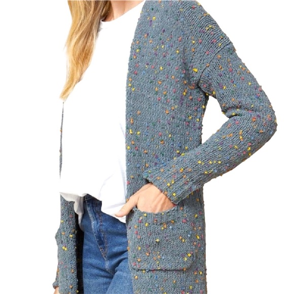Entro Confetti Gray Rainbow Chunky Long Cardigan Womens Small - Picture 1 of 12